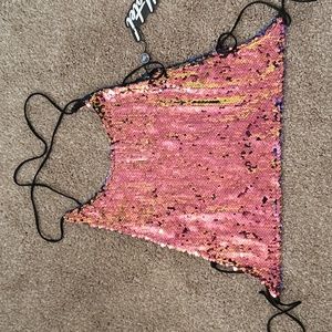 Small Motel Rocks cropped kingley top in fishscale/ pink fish oil